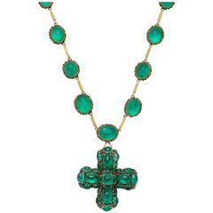 Marilyn Cooperman Cabochon Emerald Cross Pendant and Necklace