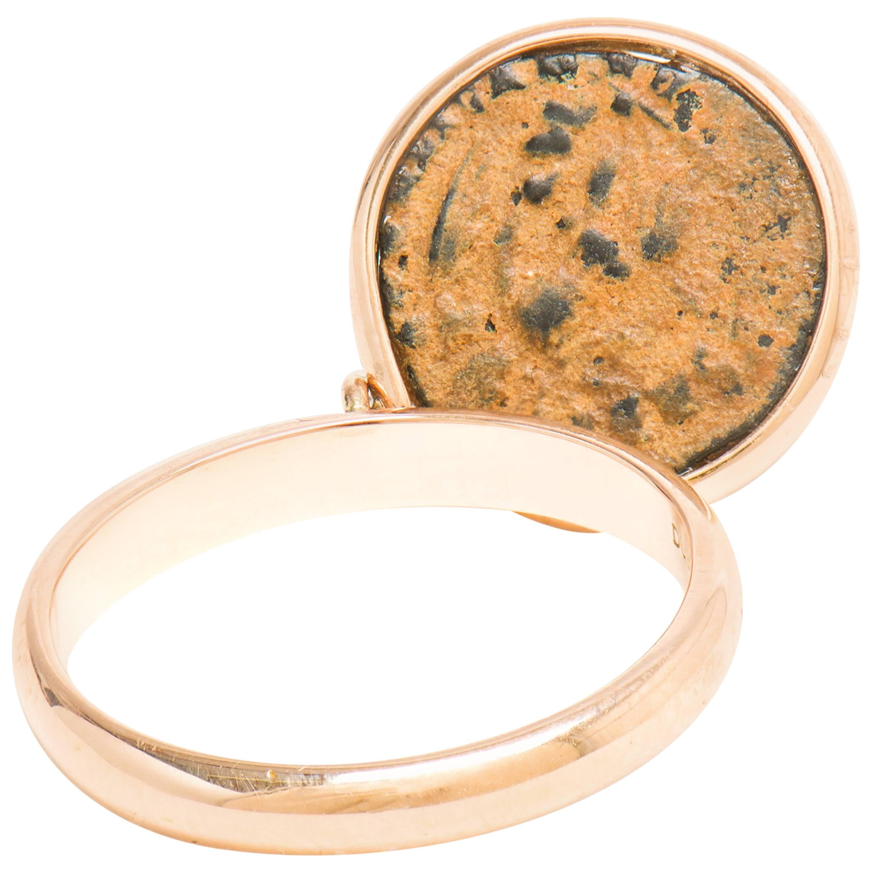 Dubini Emperor Flip Ancient Bronze Coin Rose Gold Ring
