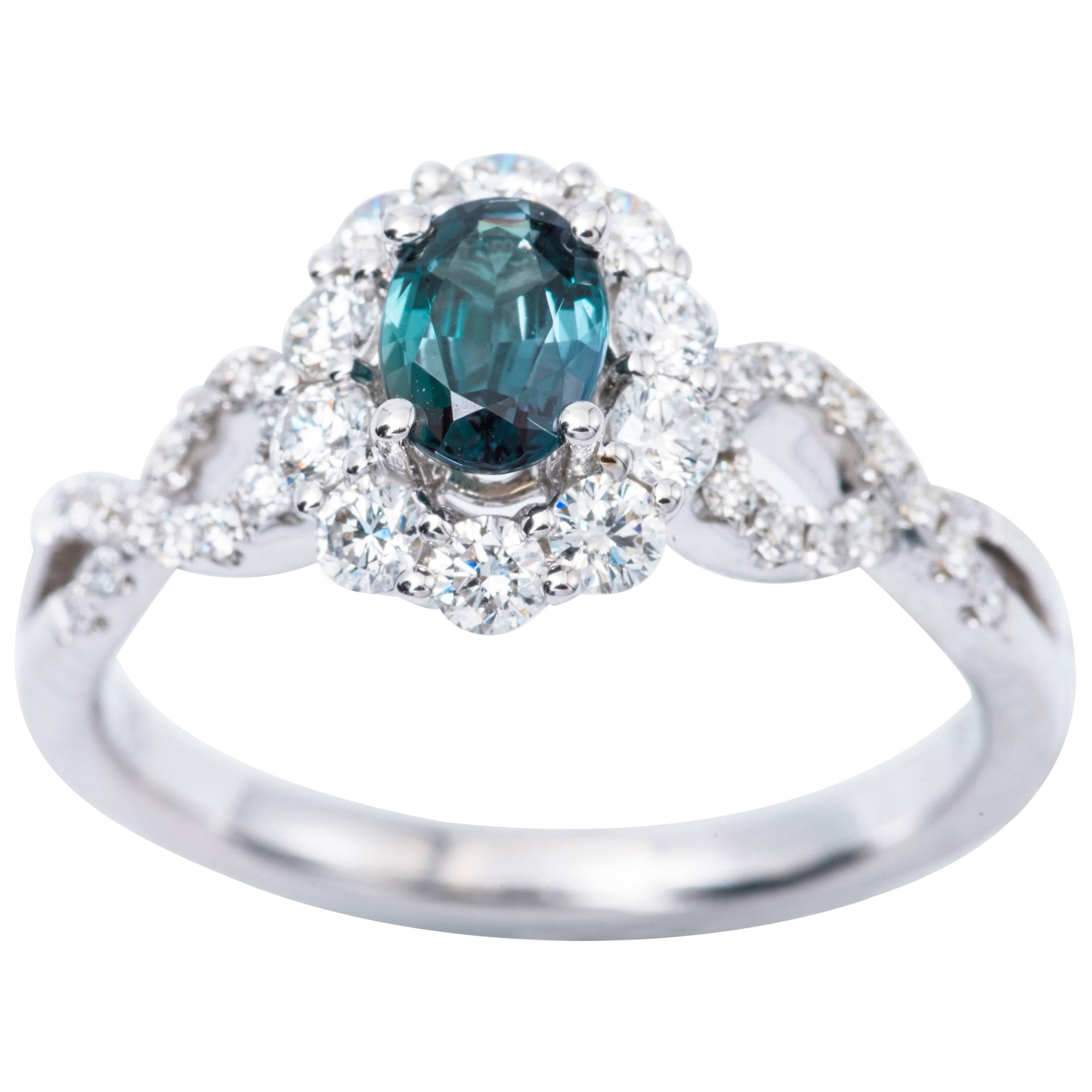 Natural Alexandrite Diamond Platinum Engagement Ring at 1stdibs
