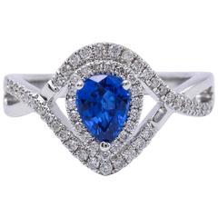 Pear Shape Sapphire Diamond White Gold Engagement Cocktail Ring 8