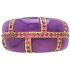 Purple Jade Pink Sapphires Gold Ring