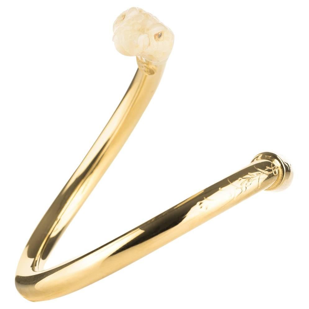 Couleurs de Géraldine Yellow Gold Diamond Nuvory Tagua Snake Cuff Bracelet  For Sale
