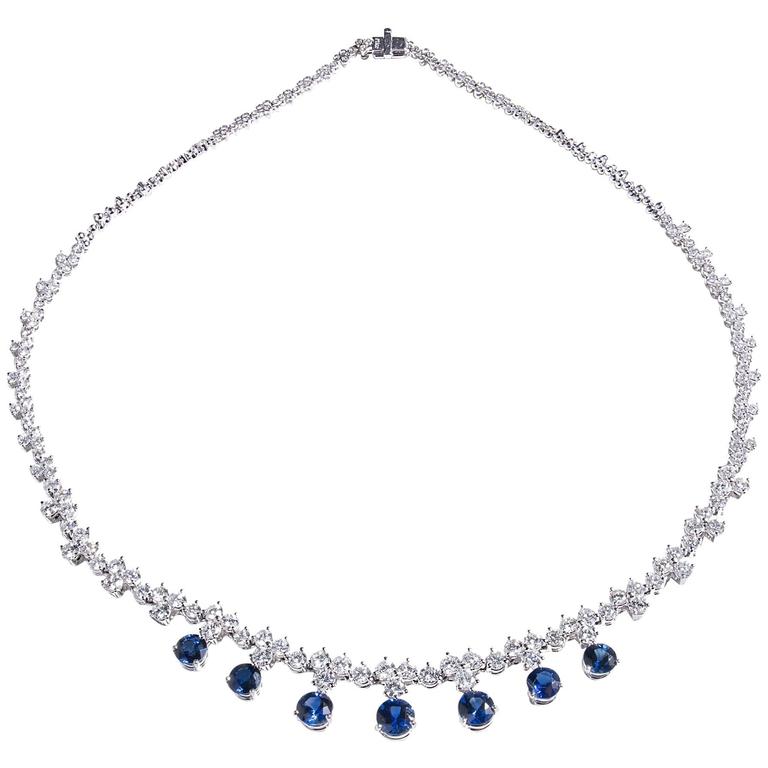 GIA Certified Sapphire Diamond Hinged Platinum Necklace at 1stdibs