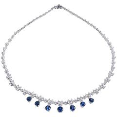 GIA Certified Sapphire Diamond Hinged Platinum Necklace