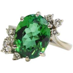 Rare 9 Carat Green Tourmaline Diamond White Gold Ring, circa 1950