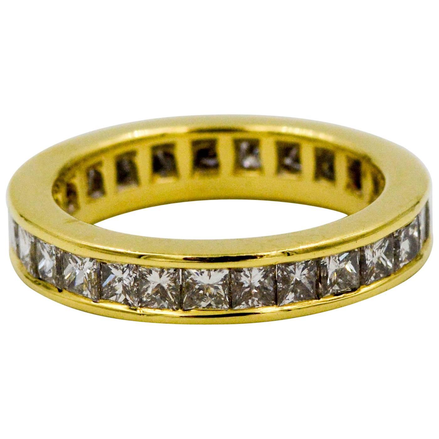 2.00 Carat Princess Cut Diamonds Yellow 18 Karat Gold Eternity Band Ring