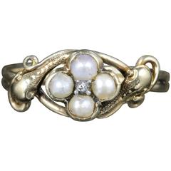Antique Georgian Diamond Pearl Snake Ring 18 Carat Gold, circa 1800