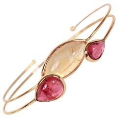 Pink Tourmaline Citrine Yellow Gold Bangle Bracelets 3