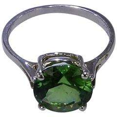 Round Green Tourmaline Sterling Silver Ring 7
