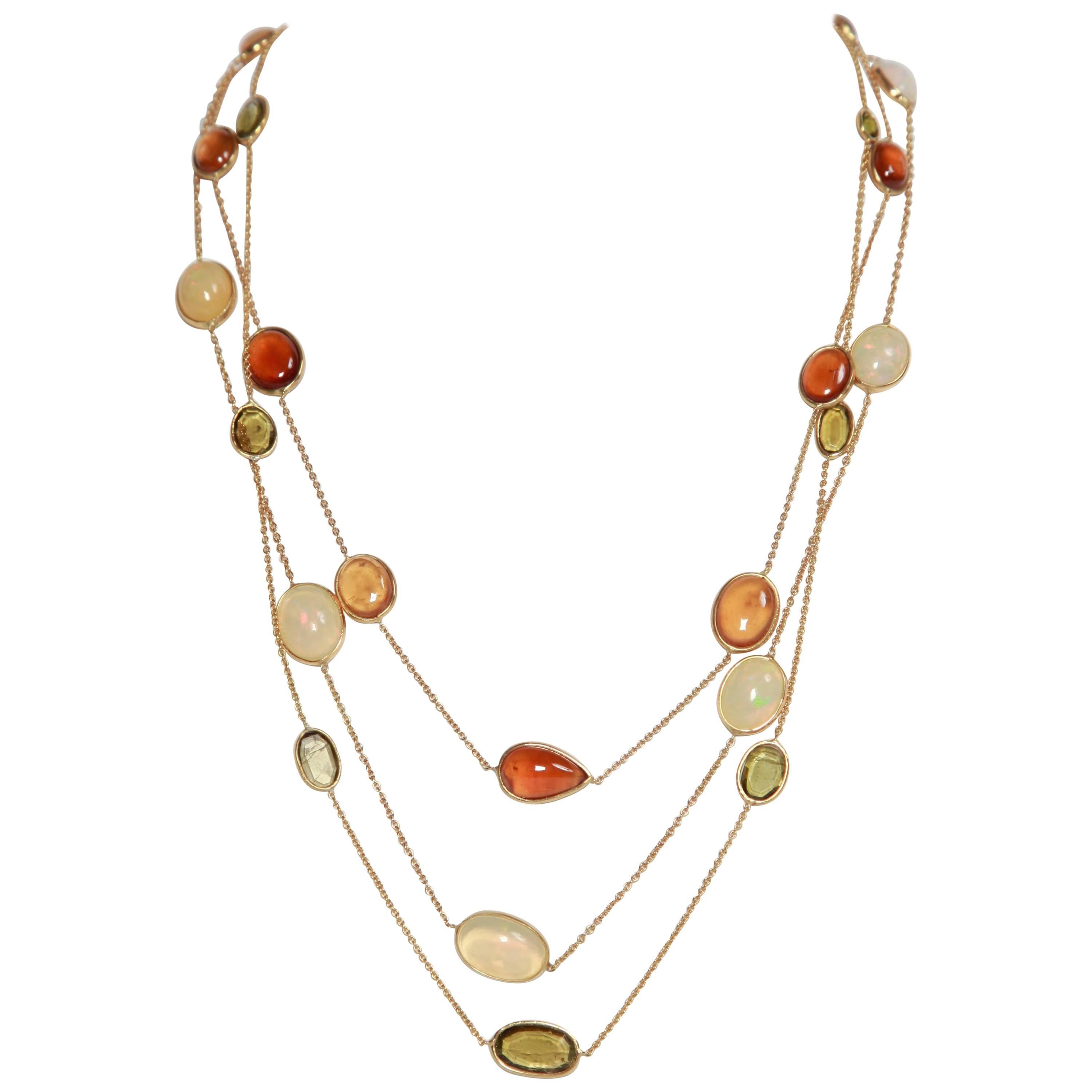 Marion Jeantet Opal Hessonite Garnet Green Tourmaline Yellow Gold Necklaces
