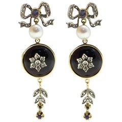 Gold Silver Diamond Sapphire Pearl Onyx Dangle Earrings