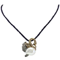 Luise Mother-of-Pearl Sapphire Diamond Silver Yellow Gold Swan Brooch Pendant