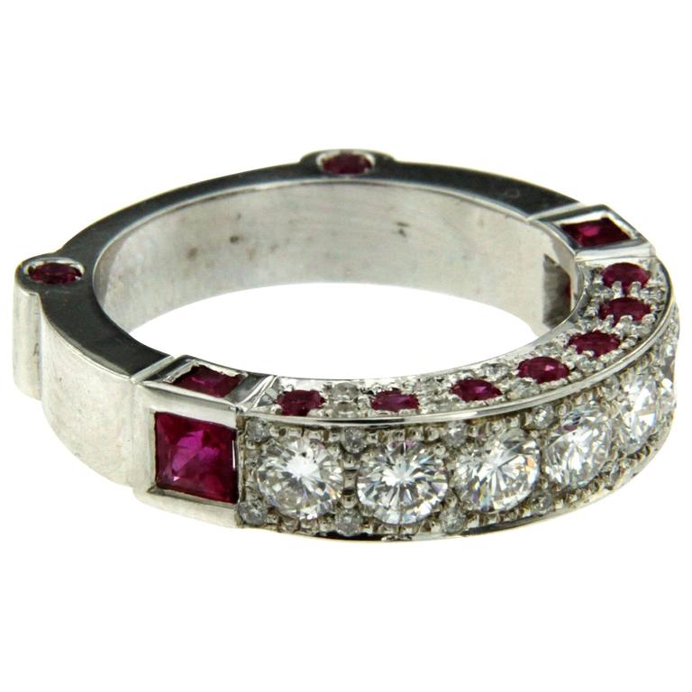 Ruby Diamond Gold Band Ring For Sale at 1stdibs