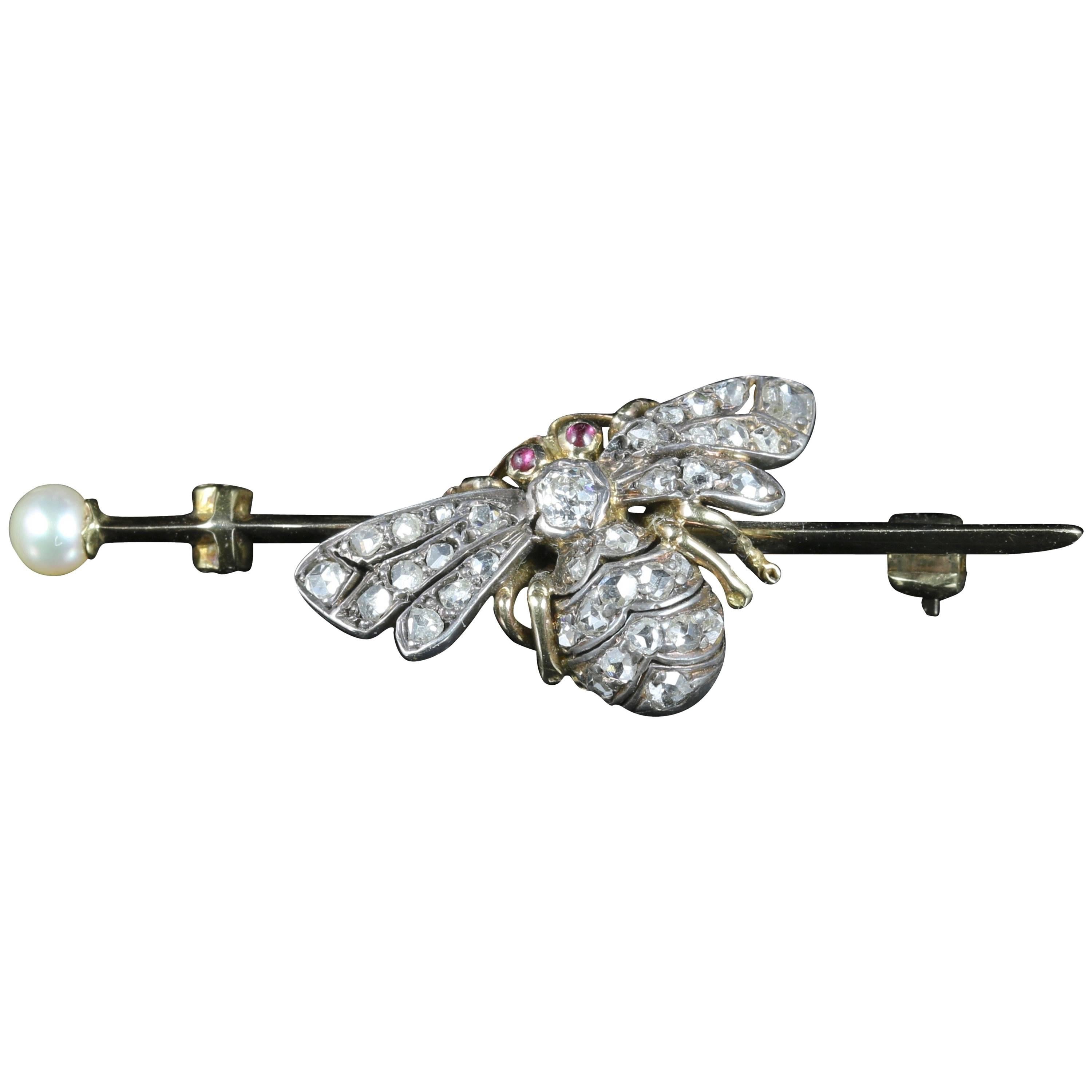 Antique Victorian Diamond Insect Butterfly Brooch 18 Carat Gold, circa 1900
