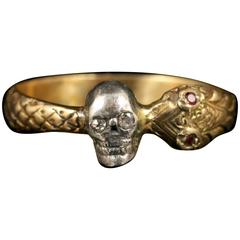 Momento Mori Diamond Ruby Skull Snake Ring 18 Carat Gold