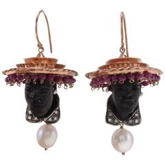 Luise Ruby Pearl Diamond Silver Gold Moretti Earrings 3