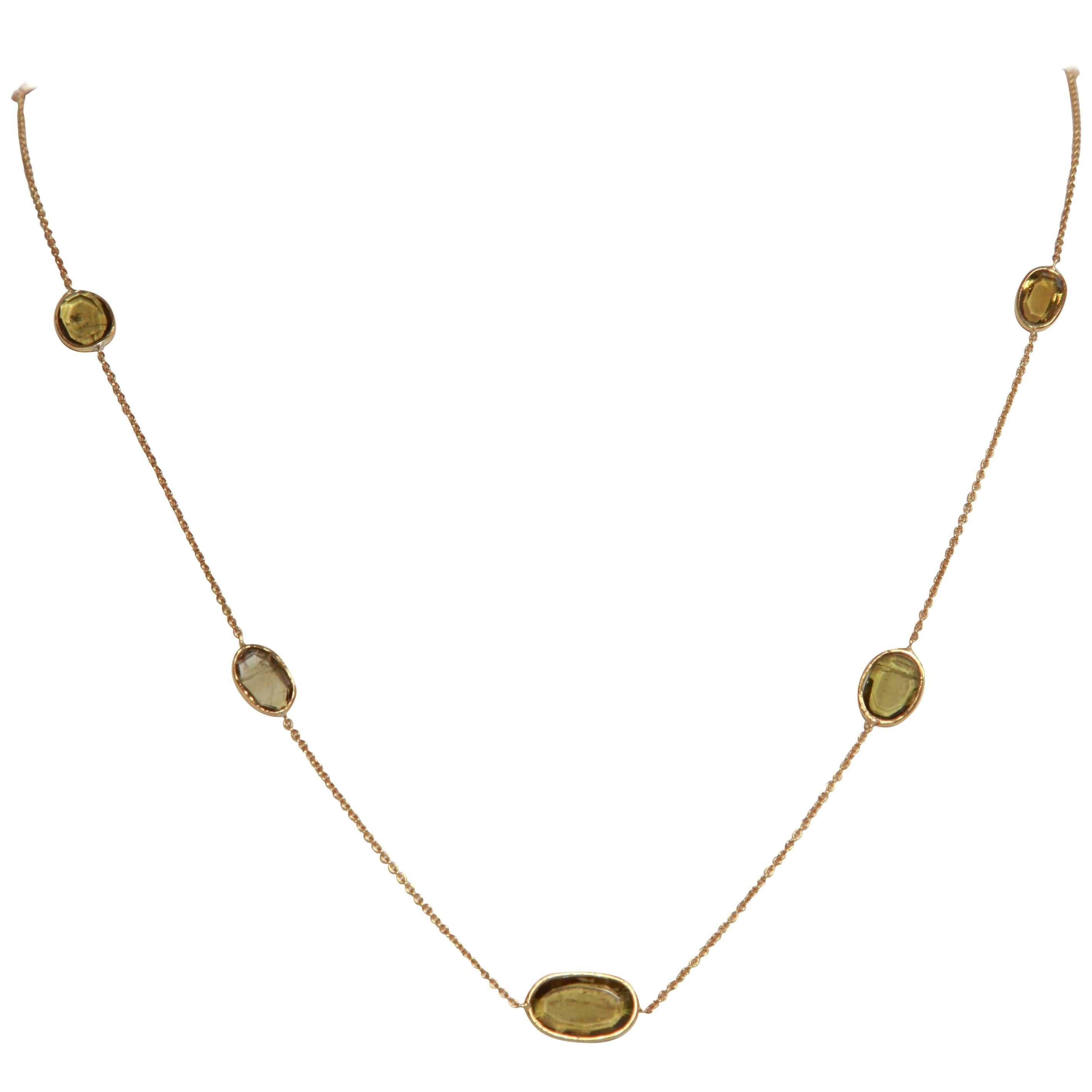 Marion Jeantet Green Tourmaline Yellow Gold Flat Cut Necklace