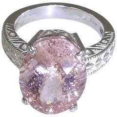 Oval Checkerboard Table Morganite Sterling Silver Ring