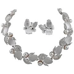 Seaman Schepps Rock Crystal Pearl Diamond Silver Suite