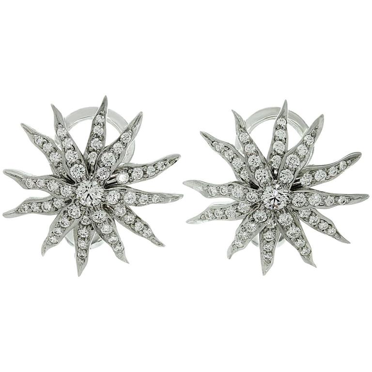 Tiffany and Co. Diamond Platinum Lace Sunburst Clip-On Earrings at ...