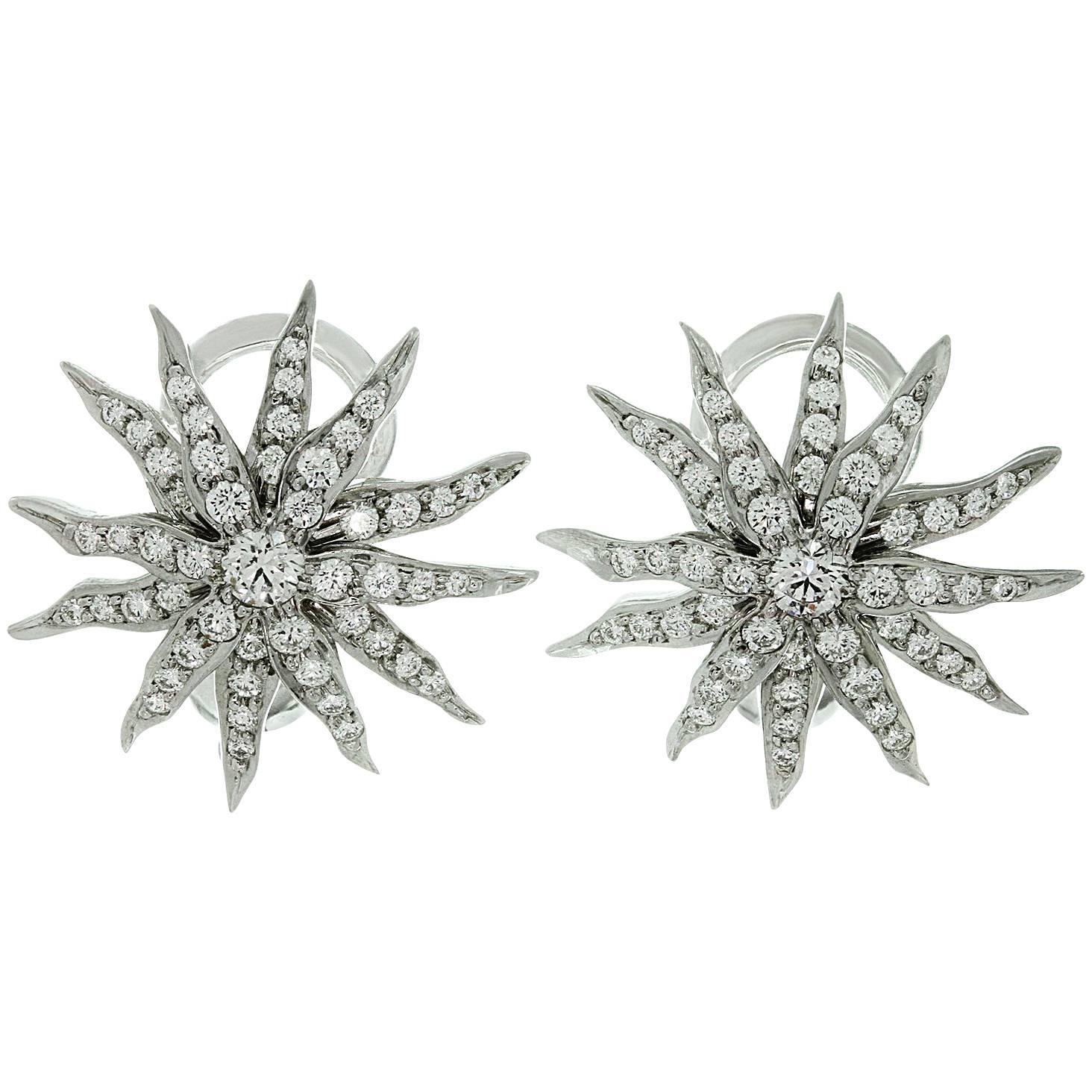 Tiffany & Co. Diamond Platinum Lace Sunburst Clip-On Earrings