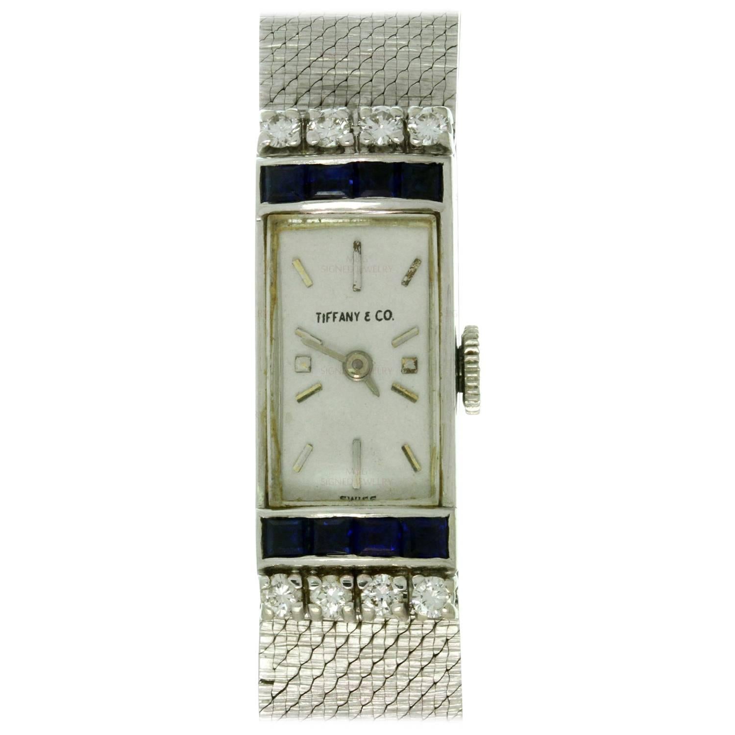 Tiffany & Co. Ladies White Gold Diamond Blue Sapphire mechanical Wristwatch 
