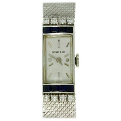 Vintage Tiffany & Co. Ladies White Gold Diamond Blue Sapphire mechanical Wristwatch 