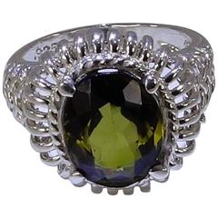 Oval Green Brown Andalusite Set in Ornate Sterling Silver Ring 5