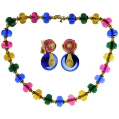 Marina B Cimin Multi-Color Gemstone Yellow Gold Necklace and Earrings Set