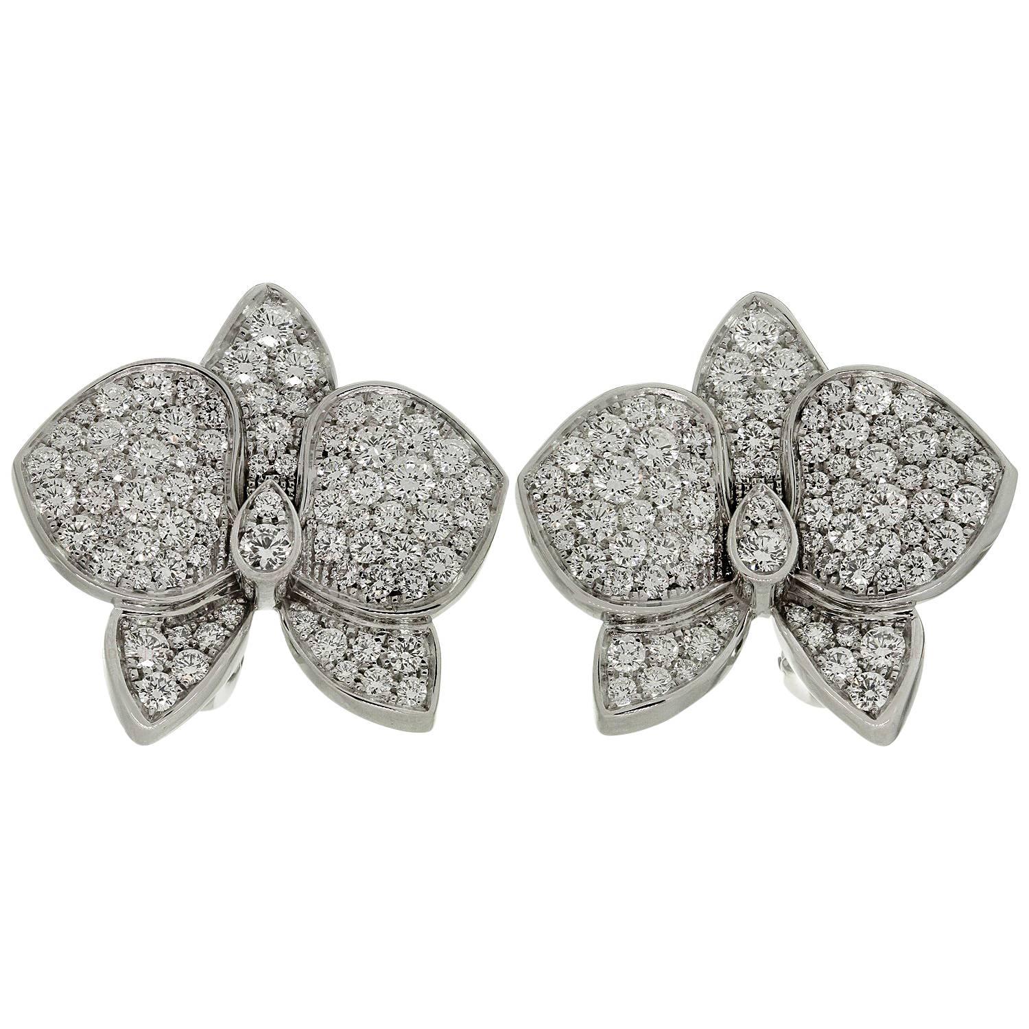 Cartier Caresse D'orchidees Diamond White Gold Large Model Earrings