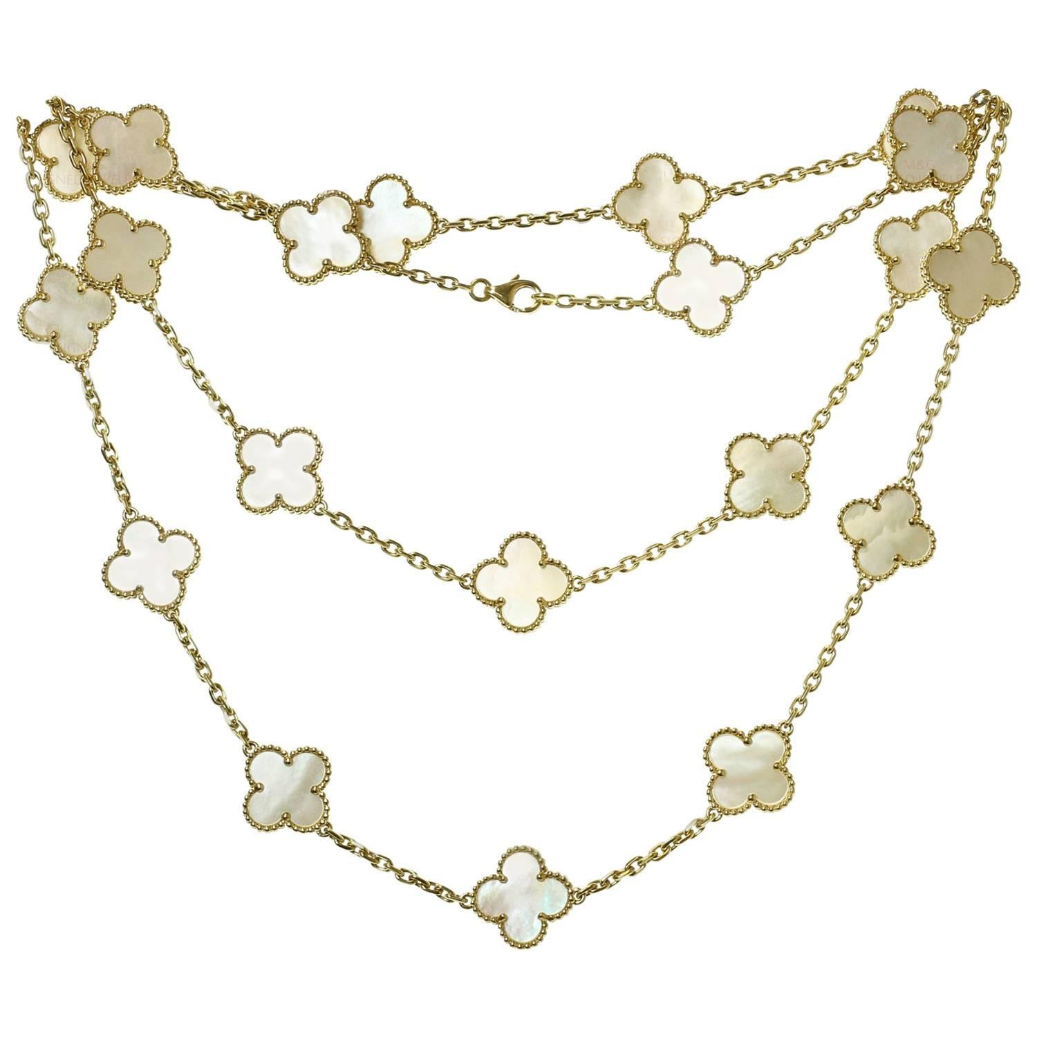 Van Cleef & Arpels Alhambra Mother-of-Pearl Yellow Gold 20 Motif Necklace