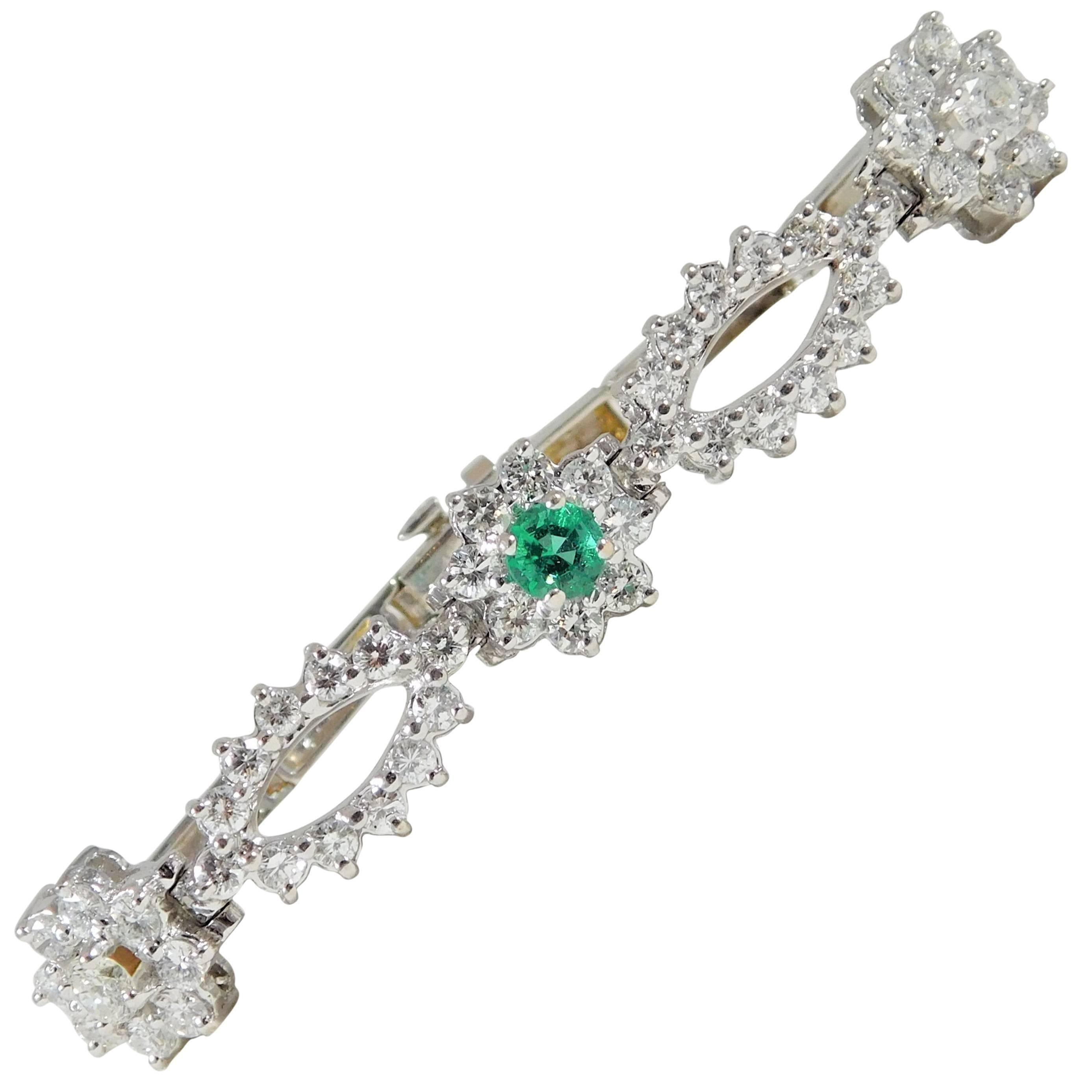Sparkling Emerald Diamond White Gold Bracelet, circa 1940