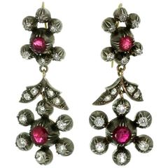 Victorian Natural Unheated Ruby Diamond Gold Silver Pendant Earrings 9