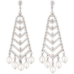 Tiffany & Co. Pearl Diamond Platinum Chandelier Earrings 1