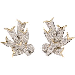 Tiffany & Co. Schlumberger Diamond Gold Platinum Ribbon Earclips