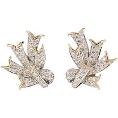 Tiffany & Co. Schlumberger Diamond Gold Platinum Ribbon Earclips 7