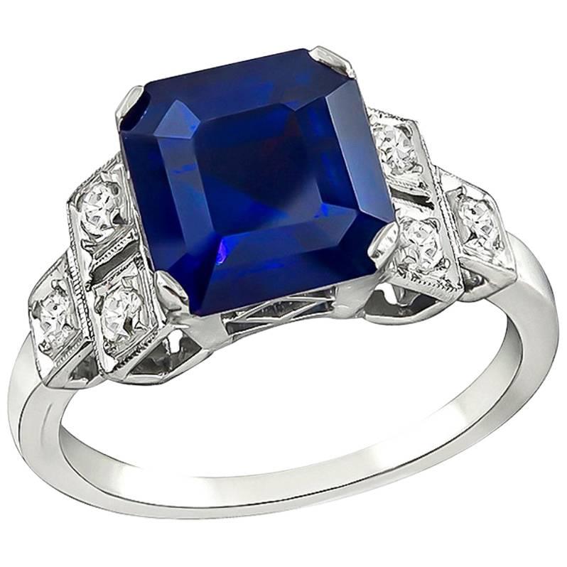 4.16 Carat Sapphire Diamond Platinum Engagement Ring