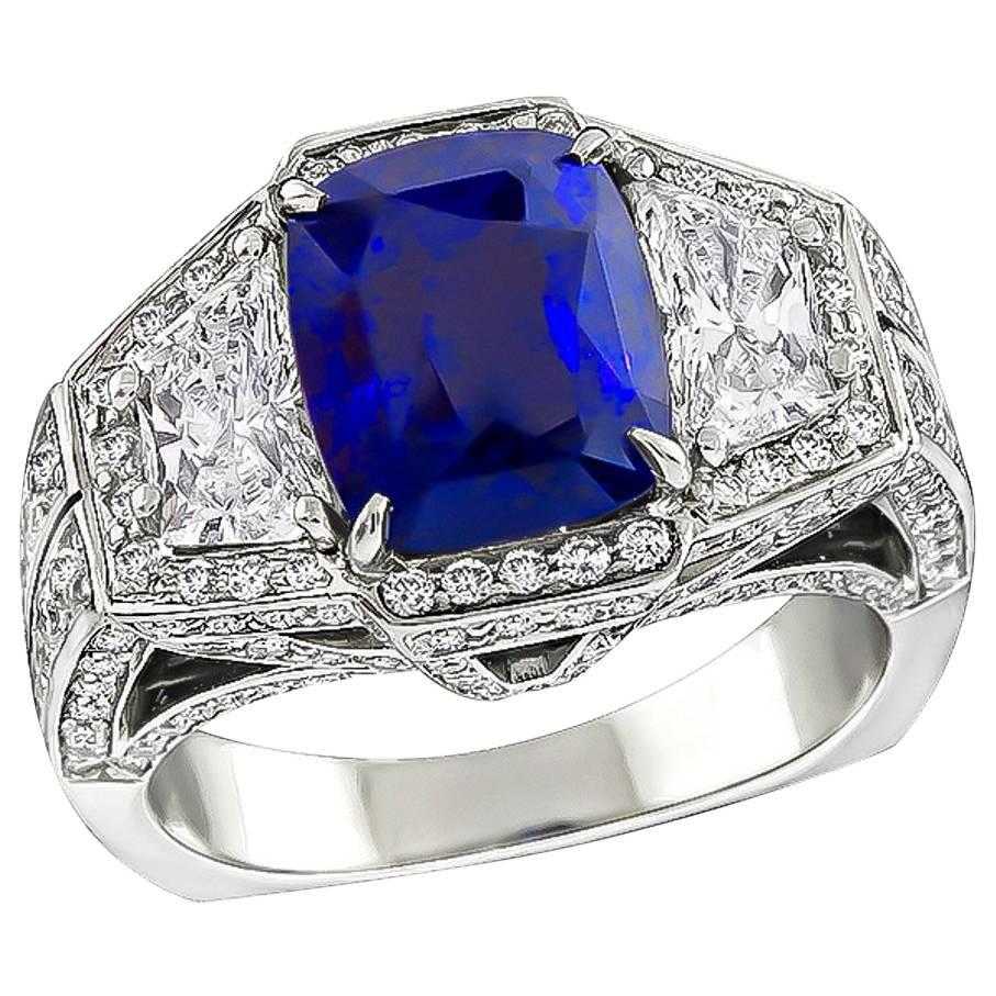 3.93 Carat AGL Certified Sapphire Diamond Platinum Ring For Sale