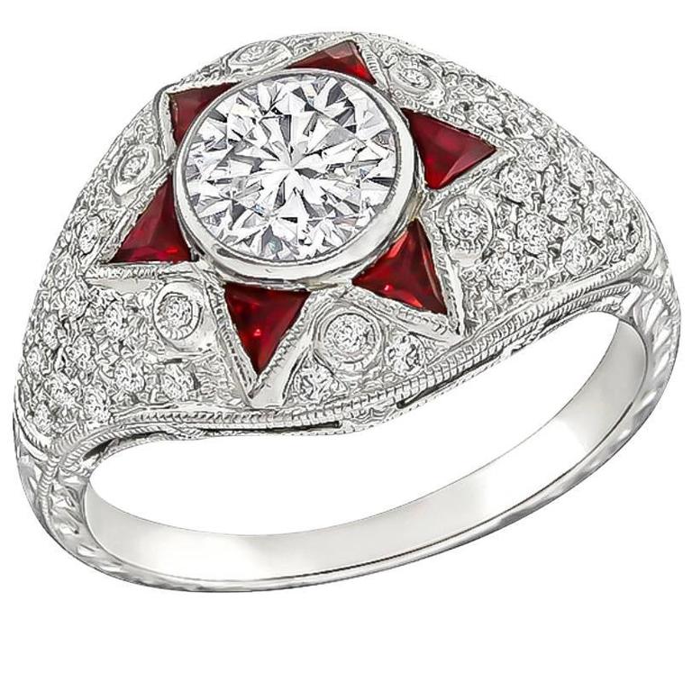 1.01 Carat Ruby Diamond White Gold Engagement Ring For Sale at 1stDibs