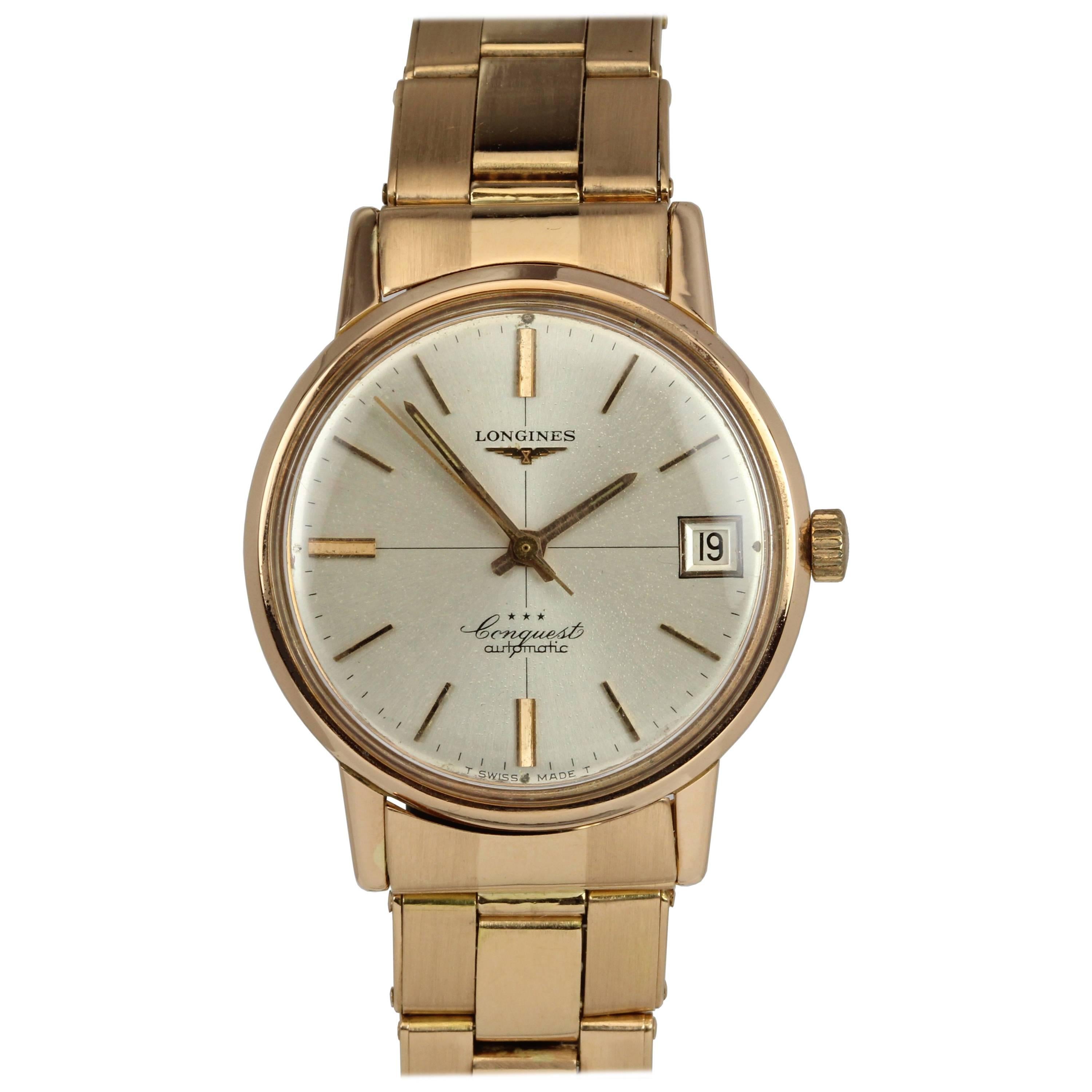 Longines Ladies Rose Gold Conquest Calendar Manual Wind Wristwatch, circa 1967