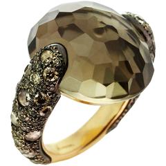 Pomellato Sabbia Smoky Topaz Champagne Diamond Yellow Gold Ring 11