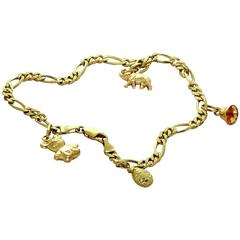 Vintage Yellow Gold Charm Ankle Bracelet