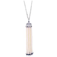 Pearl Sapphire Diamond White Gold Tassel Necklace 7