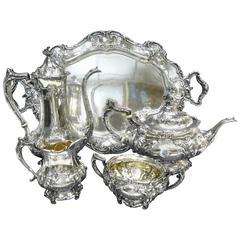 Early 20th Century Gorham Ornate Five-Piece Monogrammed Sterling Coffee Tea Set 6