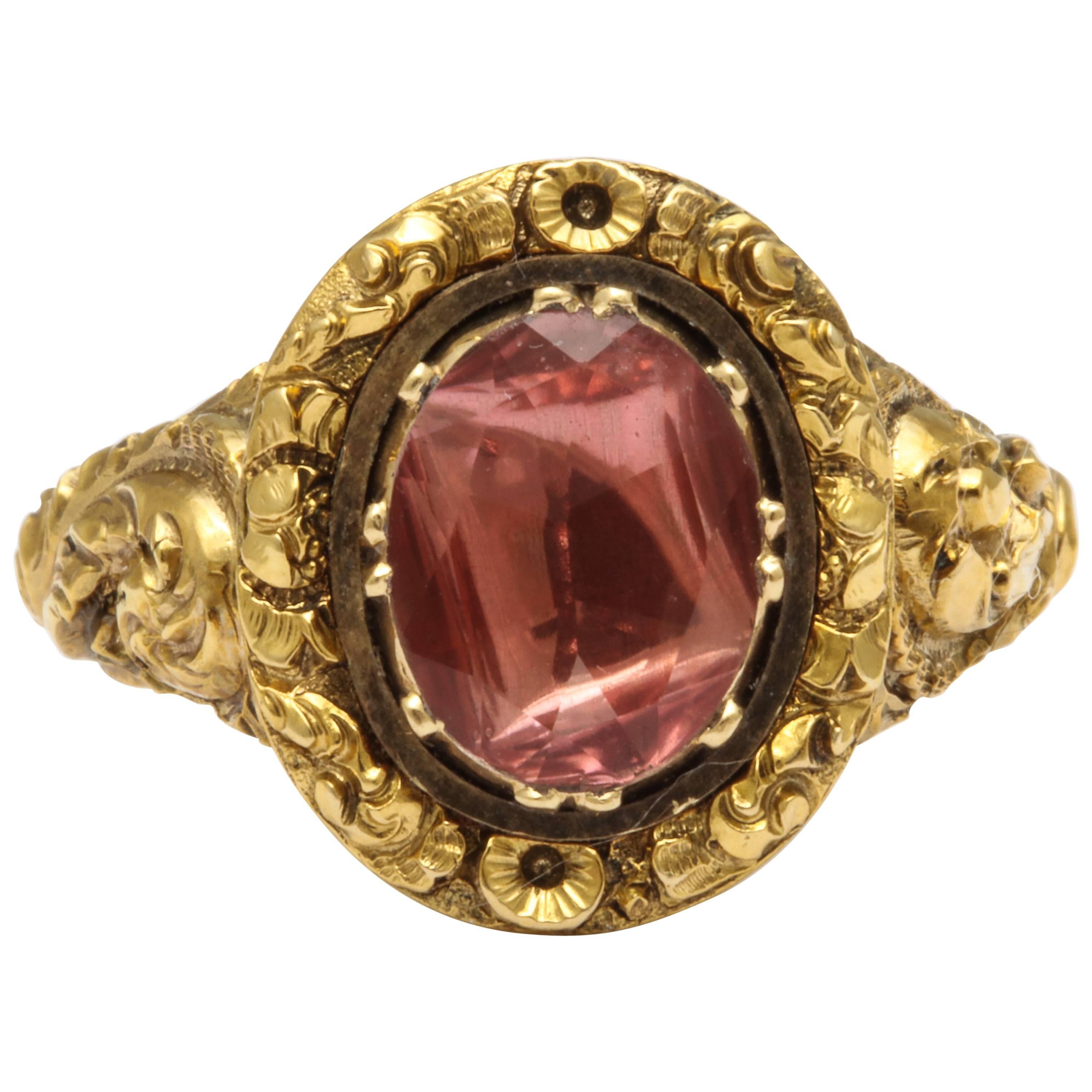 Antique Georgian Foiled Pink Rock Crystal Ring