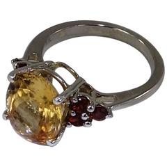 Oval Golden Tourmaline and Garnet Sterling Silver Ring 2