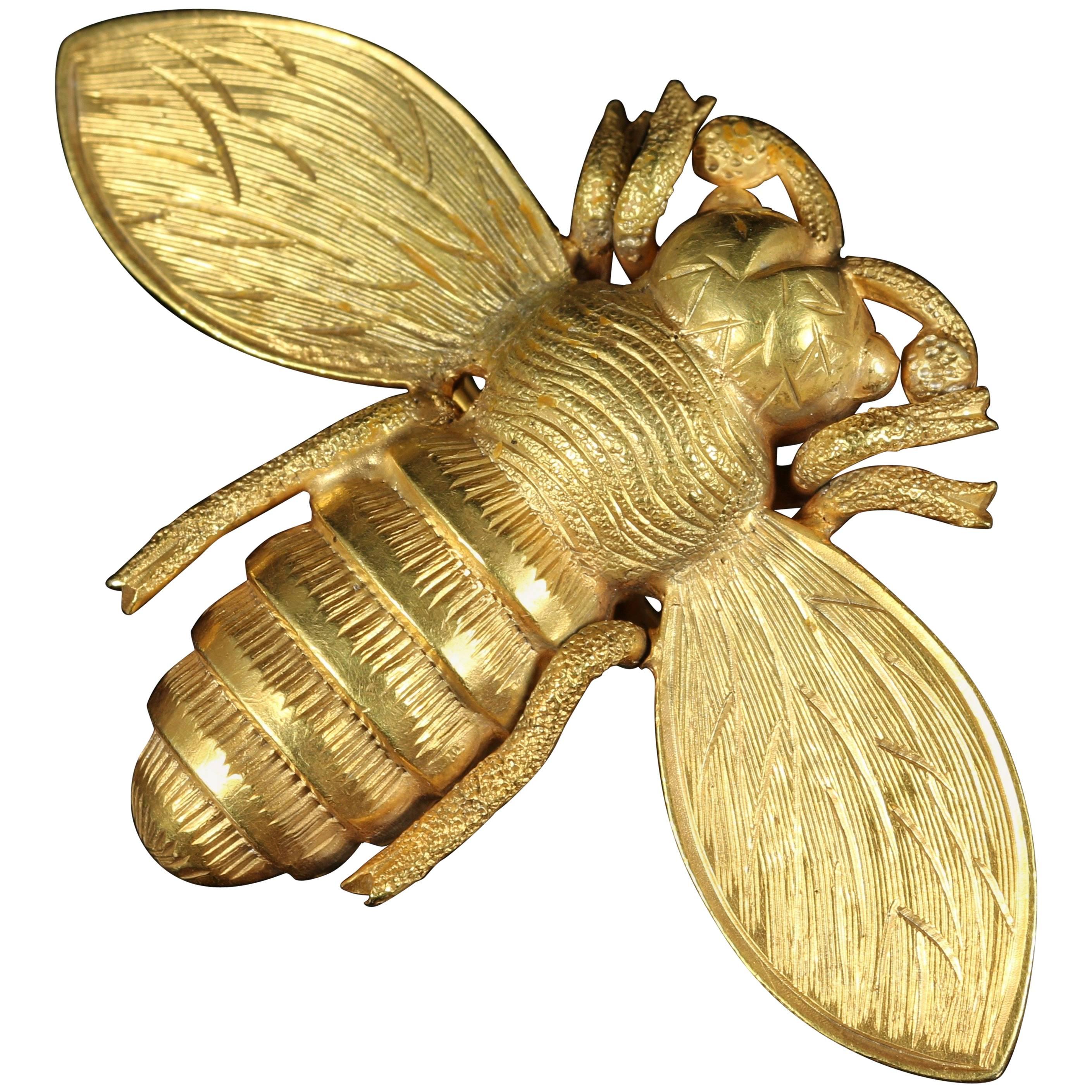 Antique Victorian Large Gold Bumble Bee Brooch