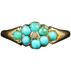 Antique Georgian Turquoise Diamond Ring 18 Carat Gold 11