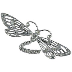 Antique Victorian Silver Marcasite Dragonfly Brooch