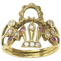 Ruby Diamond Gold Basket Ring